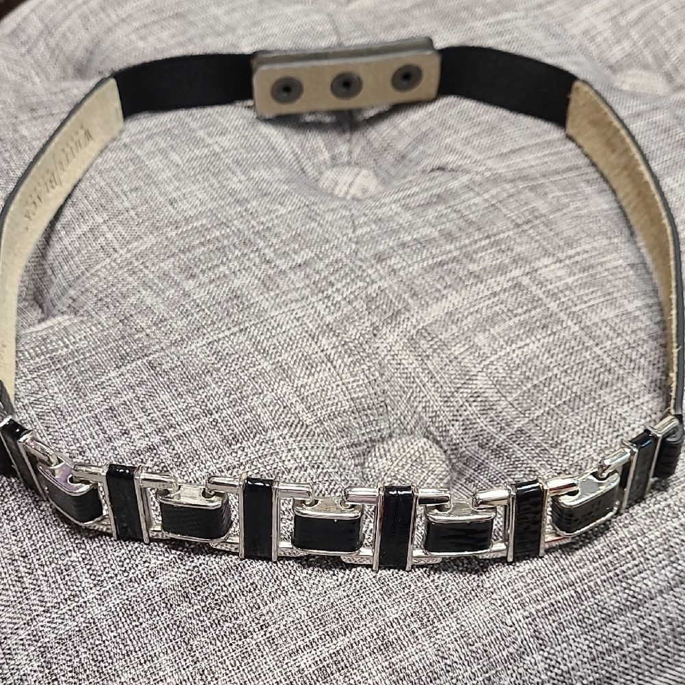 White House Black Market Black and Silver Geometric Belt